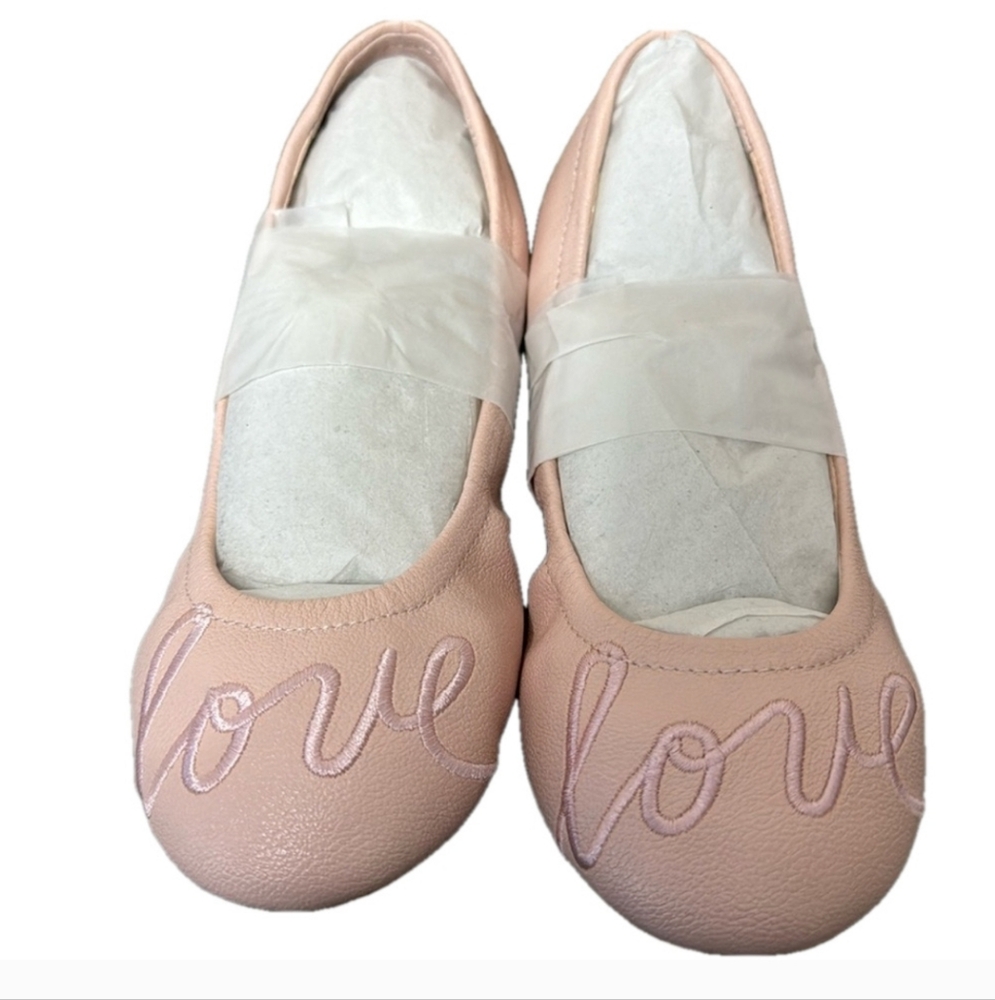 NWT Pink Embroidered LOVE Ballet Flats By Ellen Degeneres Size 4 Big Girls BSMT